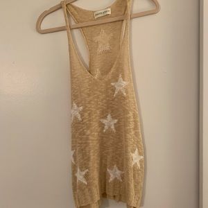 Tan and white star sweater tank